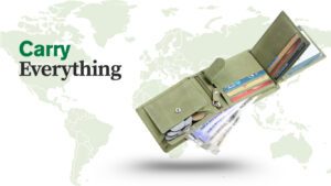 Carry cash cards coins with green leather wallet mens