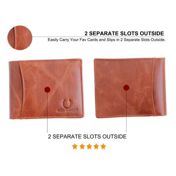 Genuine Leather Wallet Mens Brown crunch leather details