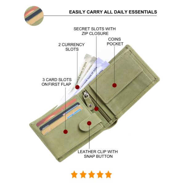 Green Leather Wallet Mens inside view