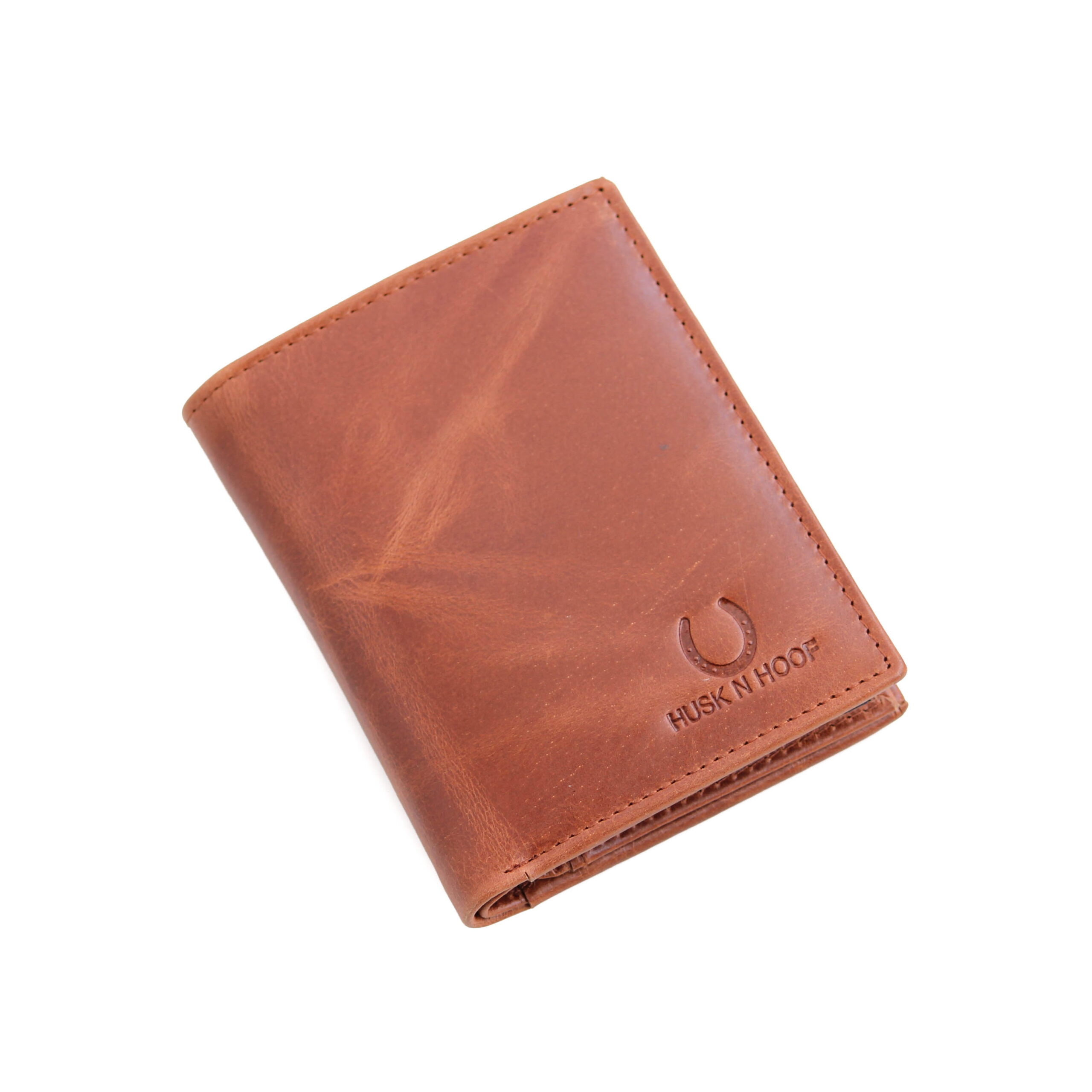 Husk N Hoof RFID Protected Tri Fold Leather Wallet for Men | Mens Wallet Leather | Wallets for Men | Purse for Men | Crunch Brown